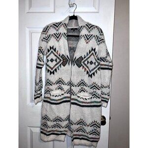 MM by My Michelle Sweater Duster Multicolor Aztec Eyelash Knit Pockets Long Line